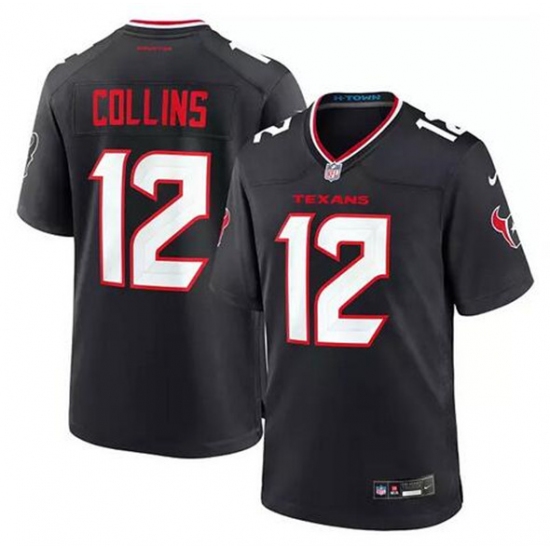 Men's Houston Texans 12 Nico Collins Navy Stitched Game Jersey