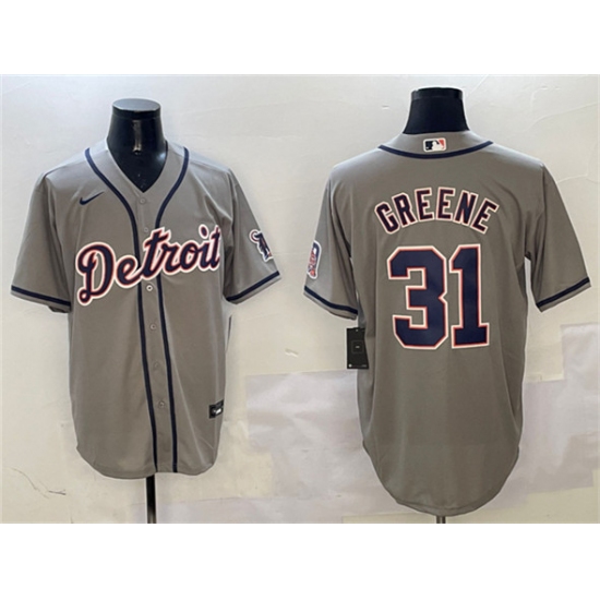 Men's Detroit Tigers 31 Riley Greene Gray With Cool Base Stitched Baseball Jersey