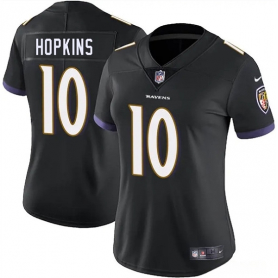 Women's Baltimore Ravens 10 DeAndre Hopkins Black 2025 Vapor Football Jersey(Run Small)