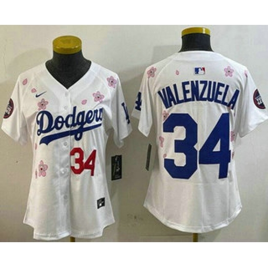 Women's Los Angeles Dodgers 34 Fernando Valenzuela White 2025 Tokyo Series Limited Jersey