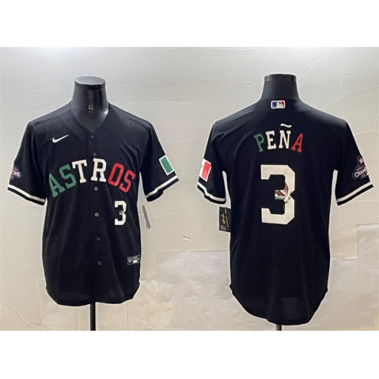 Men's Houston Astros 3 Jeremy Pena Black Mexico With World Serise Champions Cool Base Stitched Baseball Jersey