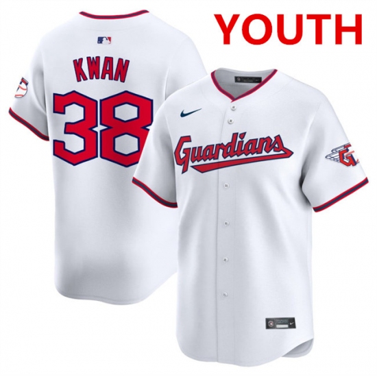 Youth Cleveland Guardians 38 Steven Kwan White Home Limited Stitched Baseball Jersey