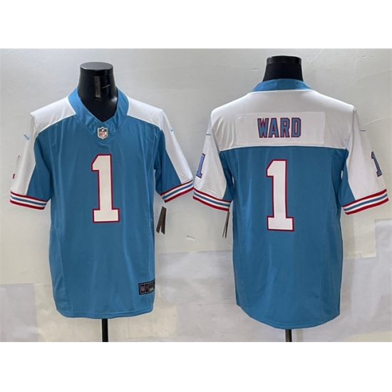 Men's Tennessee Titans 1 Cameron Ward Blue White 2025 Draft F.U.S.E. Vapor Limited Football Stitched Jersey