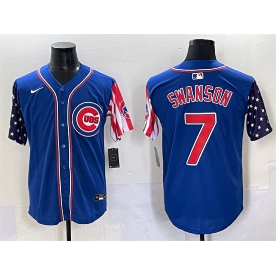 Men's Chicago Cubs 7 Dansby Swanson Royal 2025 Independence Day Vapor Premier Limited Stitched Baseball Jersey