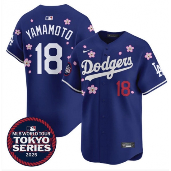Men's Los Angeles Dodgers 18 Yoshinobu Yamamoto Royal 2025 Tokyo Series Limited Stitched Baseball Jersey