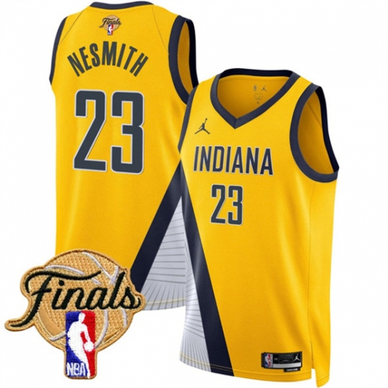 Men's Indiana Pacers 23 Aaron Nesmith Yellow 2025 Finals Statement Edition Stitched Basketball Jersey