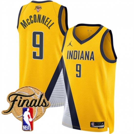 Men's Indiana Pacers 9 T.J. McConnell Yellow 2025 Finals Statement Edition Stitched Basketball Jersey