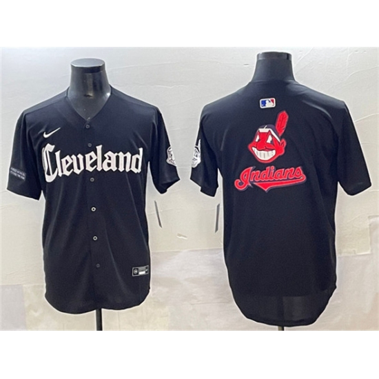 Men's Cleveland Guardians Team Big Logo Black Gothic Vapor Premier Limited Stitched Baseball Jersey