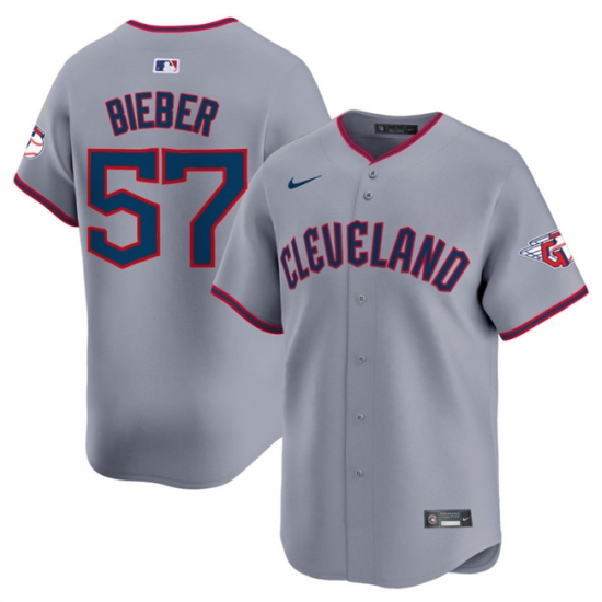 Men's Cleveland Guardians 57 Shane Bieber Gray 2025 Alternate Limited Stitched Baseball Jersey