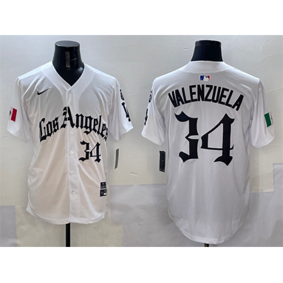 Men's Los Angeles Dodgers 34 Fernando Valenzuela White Mexico 2025 LA Gothic Style With Fernando Vapor Premier Limited Stitched Baseball Jersey