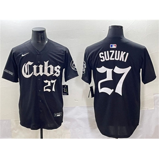Men's Chicago Cubs 27 Seiya Suzuki Black 'Gothic North Side Edition' Vapor Premier Limited Stitched Baseball Jersey