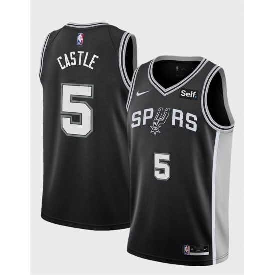 Men's San Antonio Spurs 5 Stephon Castle Black Stitched Basketball Jersey