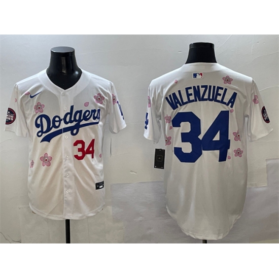 Men's Los Angeles Dodgers 34 Fernando Valenzuela White 2025 Tokyo Series Limited Stitched Baseball Jersey