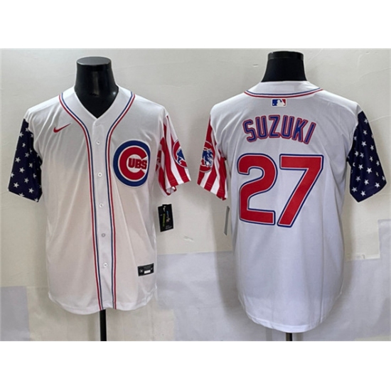 Men's Chicago Cubs 27 Seiya Suzuki White 2025 Independence Day Vapor Premier Limited Stitched Baseball Jersey
