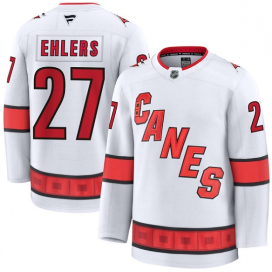 Men's Carolina Hurricanes 27 Nikolaj Ehlers White 2024-25 Away Stitched Hockey Jersey