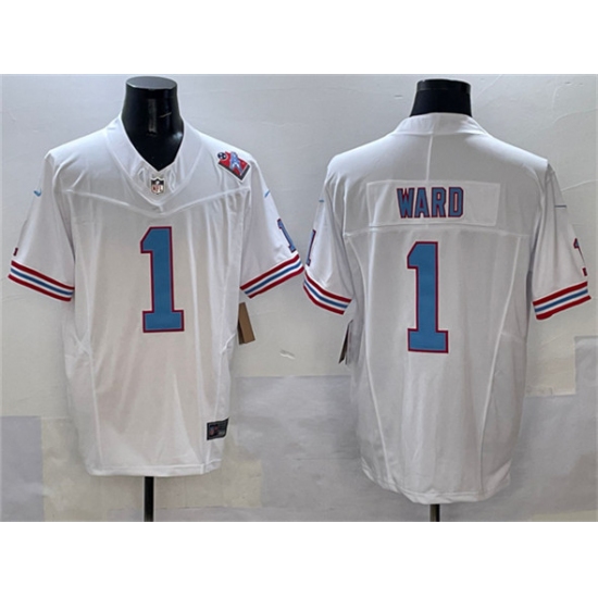 Men's Tennessee Titans 1 Cameron Ward White 2025 Draft F.U.S.E. 1997 Throwback Vapor Limited Football Stitched Jersey