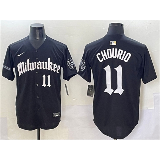 Men's Milwaukee Brewers 11 Jackson Chourio Black 'Gothic 414 Shadows Edition' Vapor Premier Limited Stitched Jersey