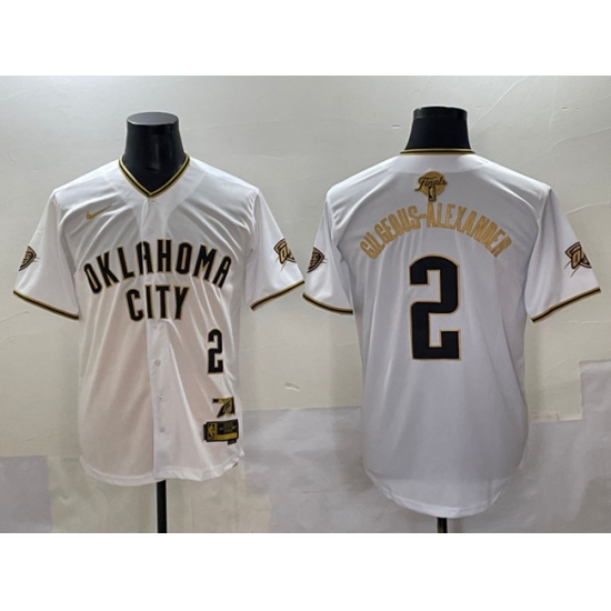 Men's Oklahoma City Thunder 2 Shai Gilgeous-Alexander White Gold 2025 Finals Vapor Stitched Baseball Jersey