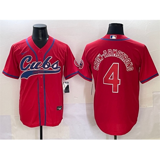 Men's Chicago Cubs 4 Pete Crow-Armstrong Red Cool Base Stitched Baseball Jersey