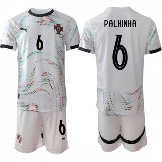 Men's Portugal Team 6 Joao Palhinha 2025 White Away Soccer Jersey Suit