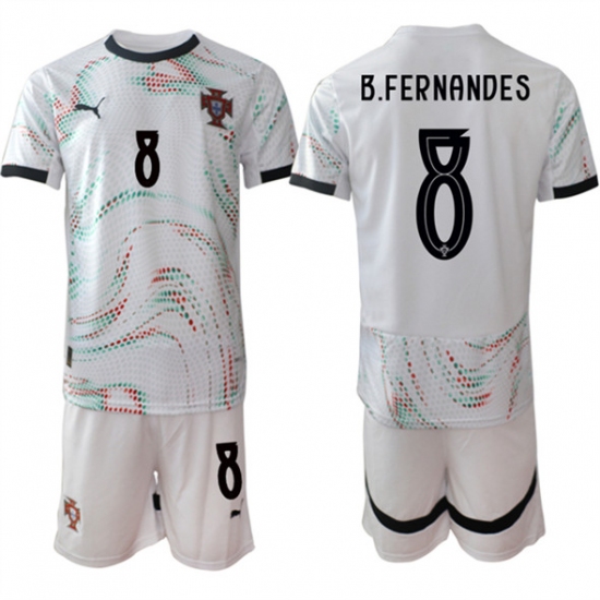 Men's Portugal Team 8 B.Fernandes 2025 White Away Soccer Jersey Suit