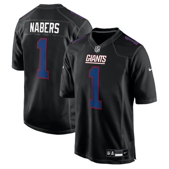 Men's New York Giants 1 Malik Nabers Nike Carbon Black Fashion Jersey