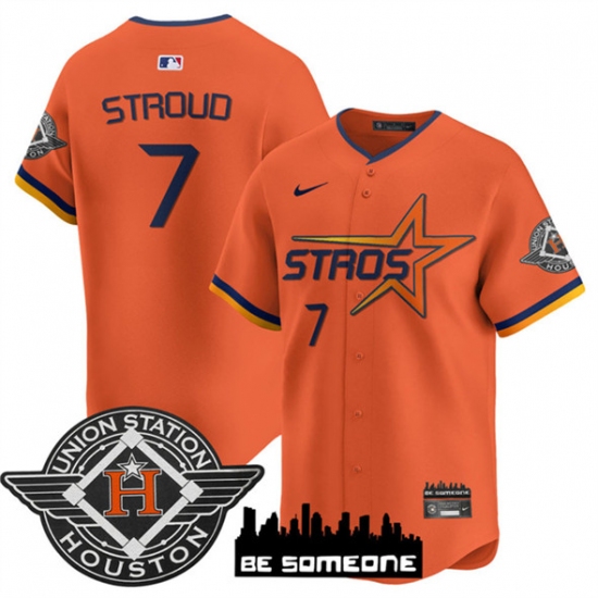 Men's Houston Astros 7 C.J. Stroud Orange 2025 City Connect Limited Stitched Baseball Jersey