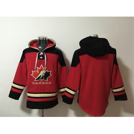 Men's Team Canada Blank Red Black Ageless Must-Have Lace-Up Pullover Hoodie