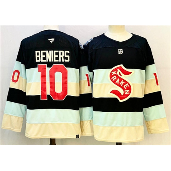Men's Seattle Kraken 10 Matty Beniers Deep Sea Blue Winter Classic Stitched Hockey Jersey