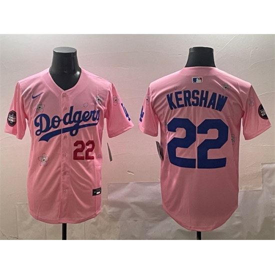 Men's Los Angeles Dodgers 22 Clayton Kershaw Pink 2025 Tokyo Series Limited Stitched Baseball Jersey