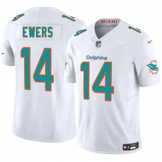 Men's Miami Dolphins 14 Quinn Ewers White 2025 Draft F.U.S.E. Vapor Limited Football Stitched Jersey
