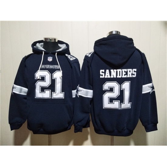 Men's Dallas Cowboys 21 Barry Sanders Navy Ageless Must-Have Lace-Up Pullover Hoodie