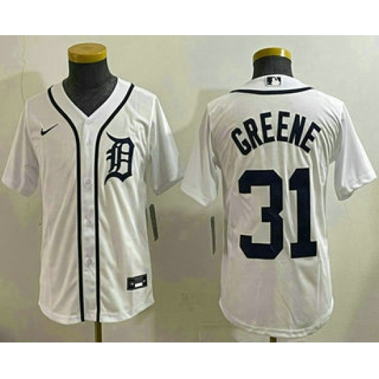 Youth Detroit Tigers 31 Riley Greene White Cool Base Stitched Jersey