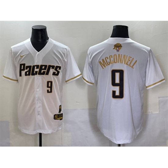 Men's Indiana Pacers 9 T.J. McConnell White Gold 2025 Finals Vapor Stitched Baseball Jersey