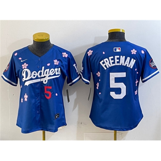 Women's Los Angeles Dodgers 5 Freddie Freeman Royal 2025 Tokyo Series Limited Stitched Baseball Jersey