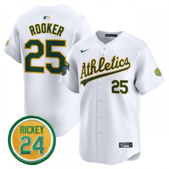 Men's Oakland Athletics 25 Brent Rooker White 2024 Home Limited With Rickey Henderson Stitched Jersey
