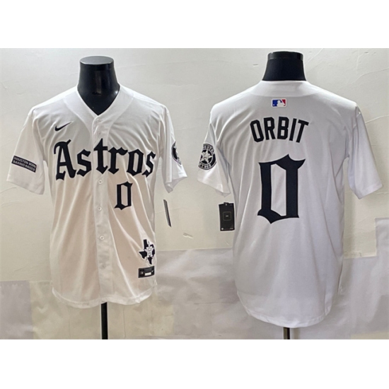 Men's Houston Astros 0 Orbit White Gothic 'Houston Born Barrio Raised' Limited Stitched Baseball Jersey