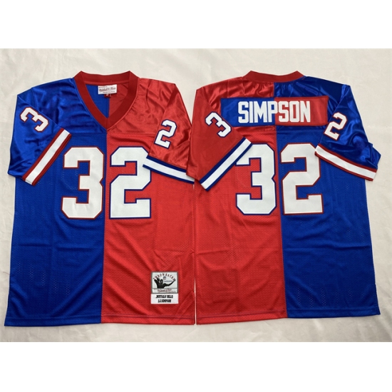 Men's Buffalo Bills 32 O.J. Simpson Blue Red Splite Throwback Stitched Jersey