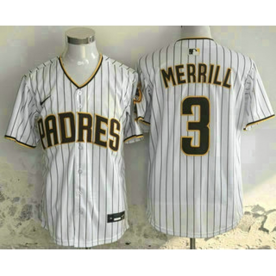 Men's San Diego Padres 3 Jackson Merrill White Pinstripe Limited Stitched Jersey
