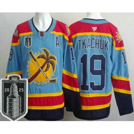 Men's Florida Panthers 19 Matthew Tkachuk Blue 2025 Stanley Cup Final Authentic Jersey