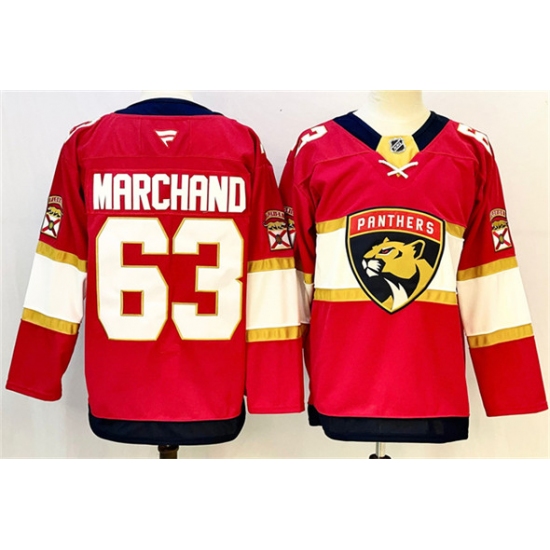 Men's Florida Panthers 63 Brad Marchand Red 2024-25 Home Stitched Hockey Jersey