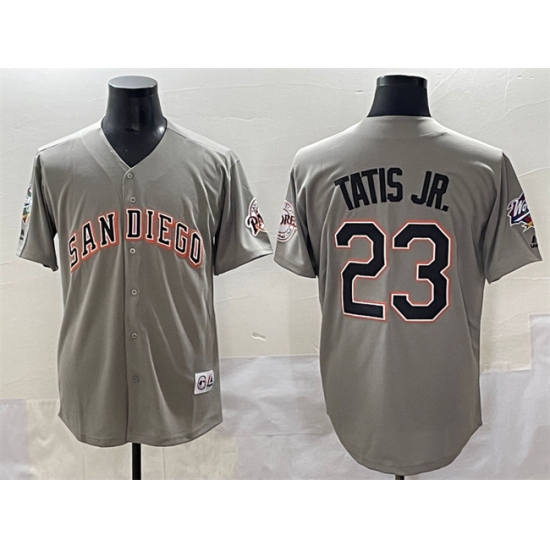 Men's San Diego Padres 23 Fernando Tatis Jr. Gray Fashion Throwback With Cool Base Stitched Jersey