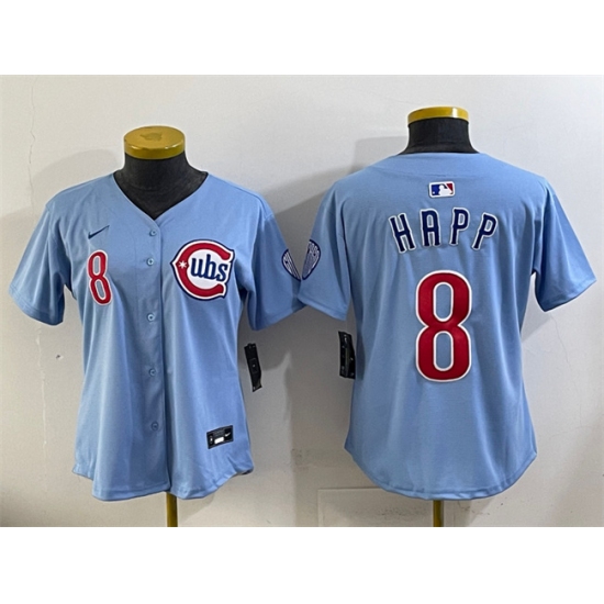 Women's Chicago Cubs 8 Ian Happ Blue 2024 25 2nd Alternatemited Stitched Baseball Jersey(Run Small)
