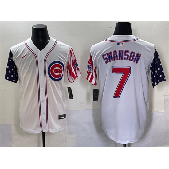 Men's Chicago Cubs 7 Dansby Swanson White 2025 Independence Day Vapor Premier Limited Stitched Baseball Jersey