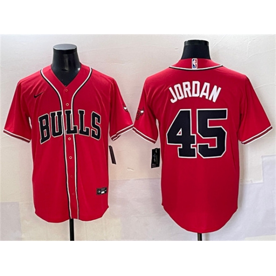 Men's Chicago Bulls 45 Michael Jordan Red Cool Base Stitched Baseball Jersey