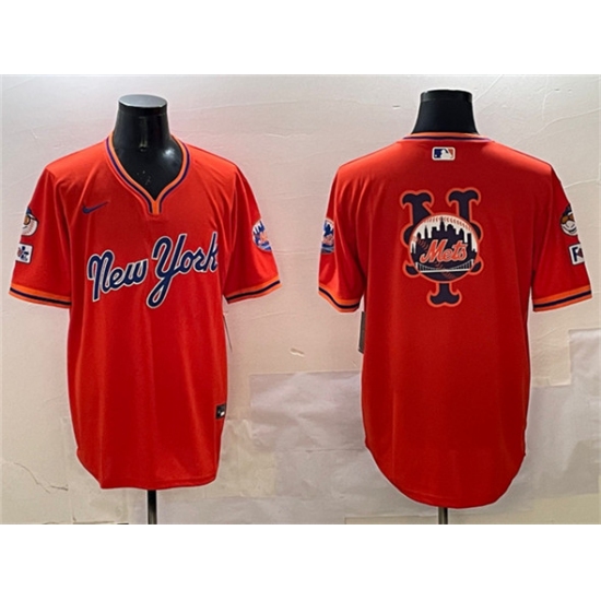 Men's New York Mets Team Big Logo Orange 2025 Spring Training Stitched Baseball Jersey