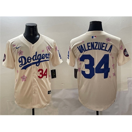 Men's Los Angeles Dodgers 34 Fernando Valenzuela Cream 2025 Tokyo Series Limited Stitched Baseball Jersey