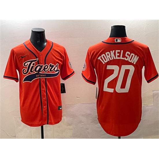 Men's Detroit Tigers 20 Spencer Torkelson Orange With Cool Base Stitched Baseball Jersey