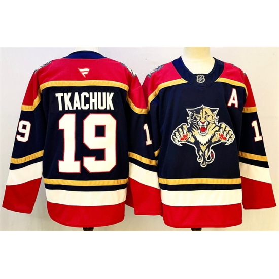 Men's Florida Panthers 19 Matthew Tkachuk Black 2024-25 Home With A Stitched Hockey Jersey
