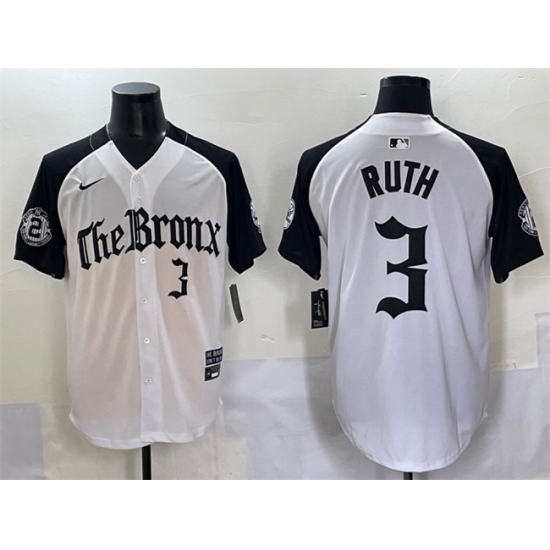 Men's New York Yankees 3 Babe Ruth White Black 'Gothic Legacy Edition' Vapor Premier Limited Stitched Baseball Jersey